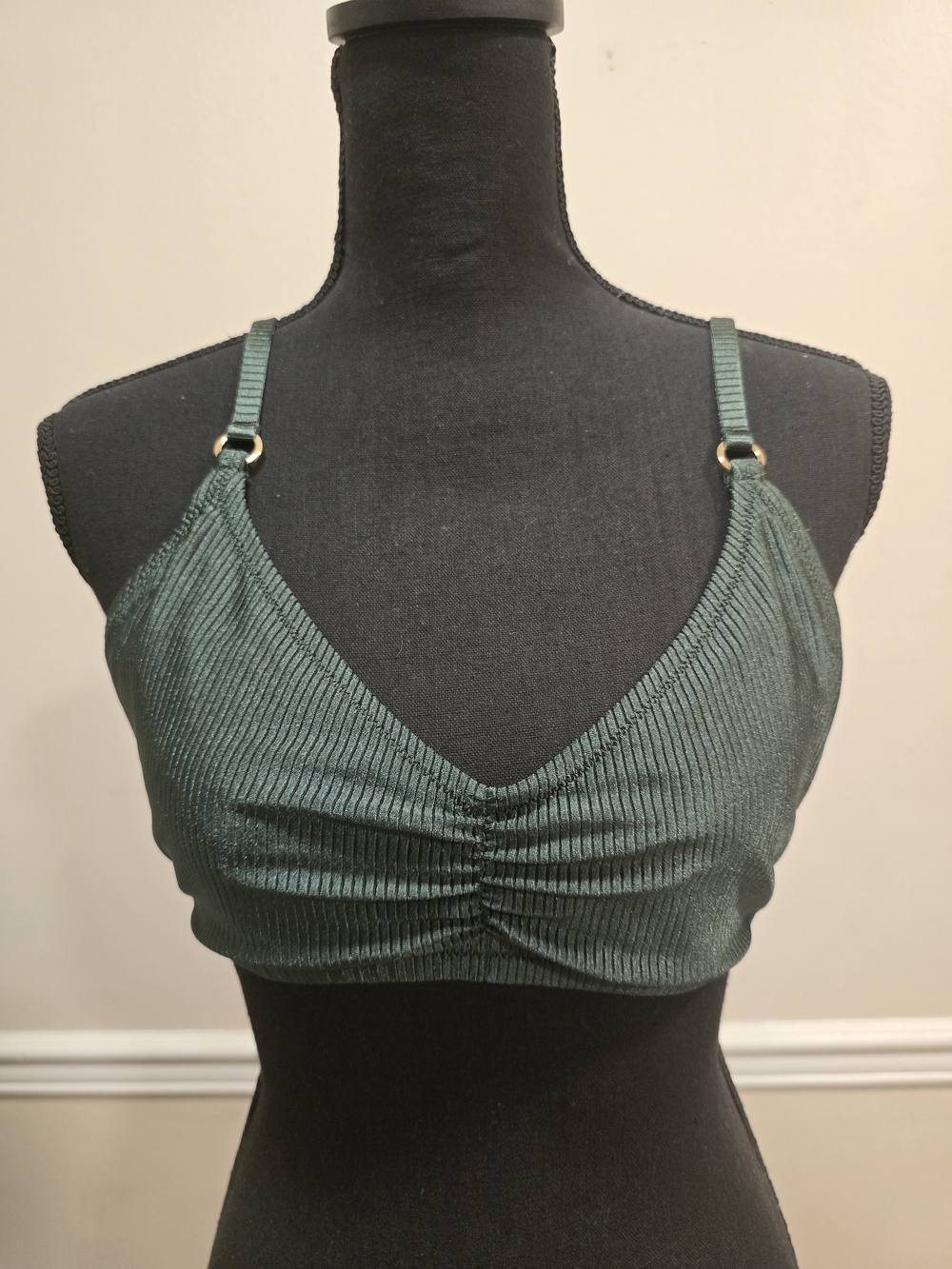 Aerie Ribbed Bikini Top in Deep Green